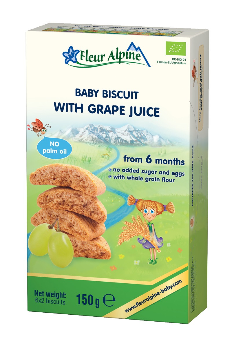 Izpārdošana! Fleur Alpine Šķīstoši BIO cepumi bērniemFleur Alpine Šķīstoši BIO cepumi bērniem - ar vīnogu sulu, 150g, no 6 mēn. - ar vīnogu sulu, 150g, no 6 mēn. (der.term.24.02.2023