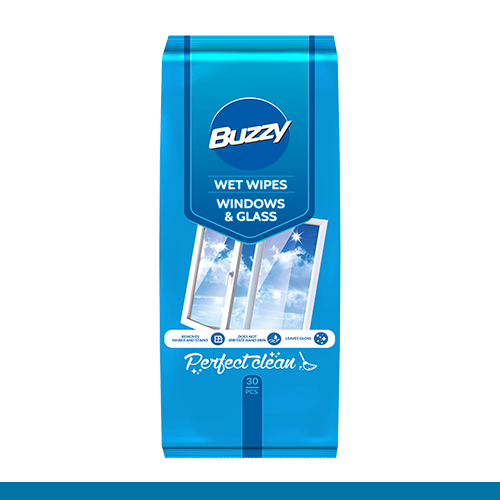 BUZZY mitrās salvetes logu un stiklu tīrīšanai, 48 gab, Anglija