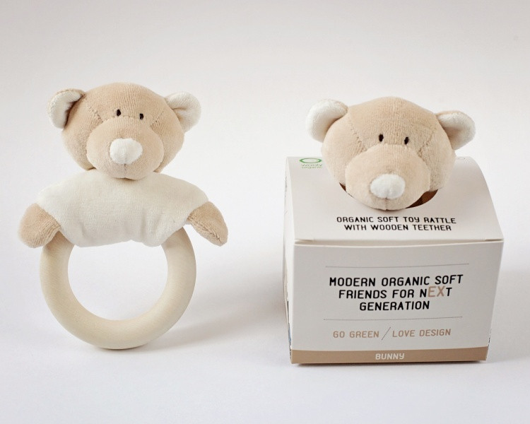 Wooly Organic погремушка медведь с деревянными кольцами, 0110