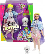 izpārdošana! Lelle Barbie Extra Modes drudzis ar baltu suni GVR05