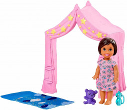 Izpārdošana! Barbie -bērnu aukle, nakts teltī FXG97