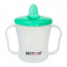 Britton first cup - pirmā krūzīte ar snīpīti 200 ml B13743 (zaļš, sarkans vai orandžs vāciņš)