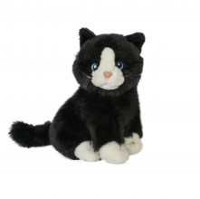Mīkstā rotaļlieta - sēdošs Kaķītis- melns ar baltu, 22 cm augstumā