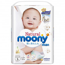 Moony Natural uzvelkamās biksītes ar kokvilnu S (4-8kg) 50gab