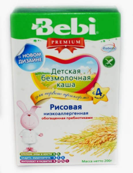 BEBI Premium Rīsu biezputra - bez piena un glutēna, no 4 mēn., 200g