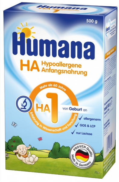 Humana HA 1 Hipoalerģisks mākslīgais maisījums zīdaiņiem no dzimšanas, 500g, der.term. 26.03.2022