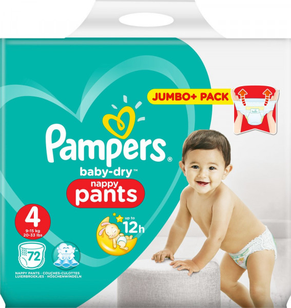 Pampers Pants 4 (9-15 kg) - biksītes, 54 gab. (ražots Vācija/Anglija)