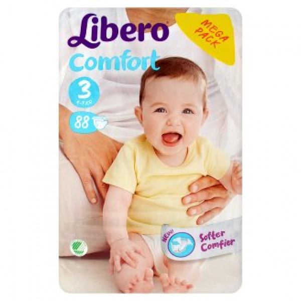 Supercena! Подгузники Libero Comfort 3 (4-9 кг) 88 шт. Mega Pack - большая упаковка. Vienības cena = 17 centi!