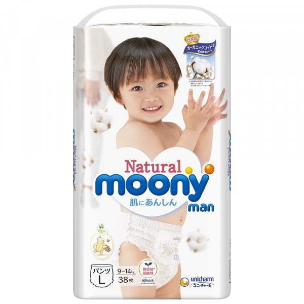Moony Natural мягкие штанишки - трусики L (9-14кг) 36 шт, Произведены в Японии
