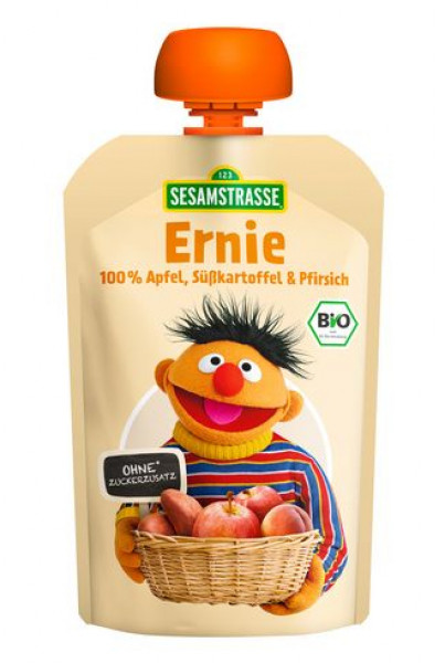 123 SESAMSTRASSE BIO Ābolu, saldo kartupeļu, persiku biezenis Ernie, 100g, no 12 mēn.