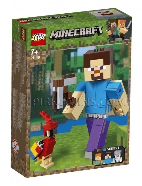 21148 LEGO® Minecraft Steve BigFig ar papagaili, no 7 gadiem NEW 2019!