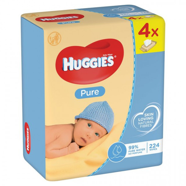 4x56gb Huggies Pure mitrās salvetes! Komplektā lētāk!