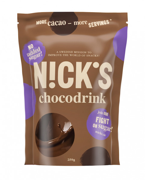NICK'S šokolādes dzēriena pulveris bez pievienota cukura, 250g