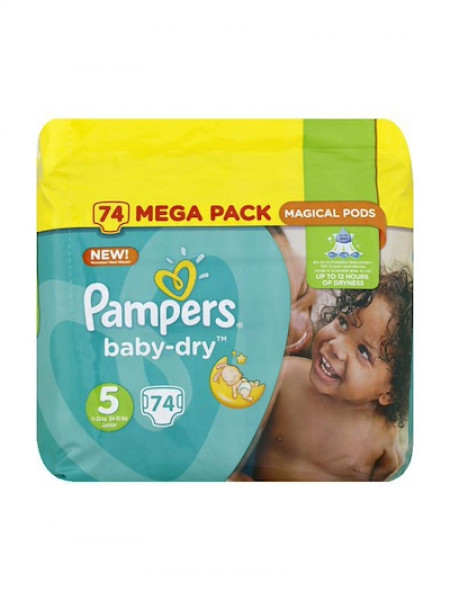 Подгузники Pampers Baby Dry 5 (11-25 кг), MEGA pack, 74 шт./упак. (произведено Англия/Германия)