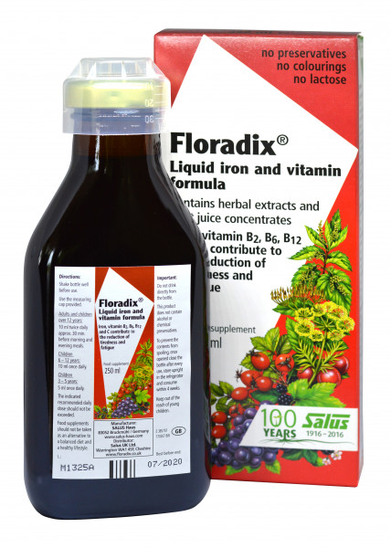 Floradix Dzelzs, šķidrā dzelzs un vitamīnu formula, 250ml