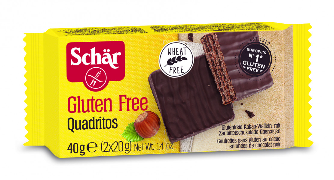 Schar Quadritos vafeles šokolādē, bez glutēna, 40g