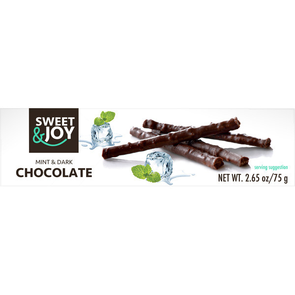Sweet&Joy Tumšās šokolādes stienīši ar piparmētras garšu, 75g