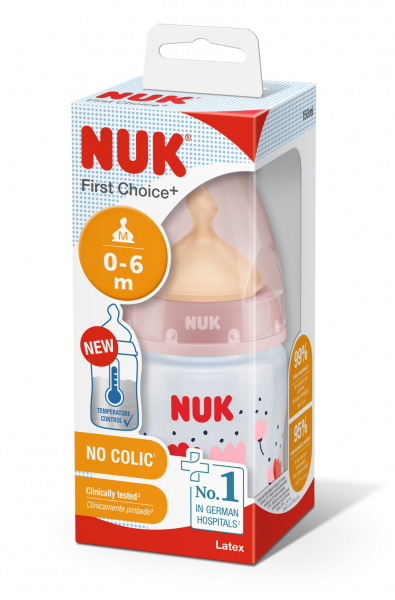 NUK First Choice 0-6mēn.pudelīte ar temperat. kontroles indikatoru,lateksa knupi,150ml, SK52