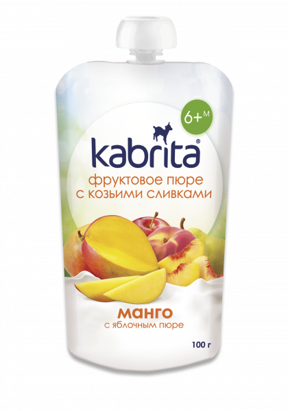 Kabrita Mango un ābolu biezenis ar saldo krējumu no kazas piena, 100g, no 6. mēn. (der.t. 01.09.2021)