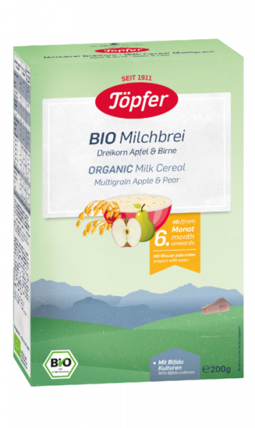 Akcija! Topfer BIO daudzgraudu - piena biezputra ar āboliem un bumbieriem, no 6 mēn., 200 g., der.term. 30.01.22