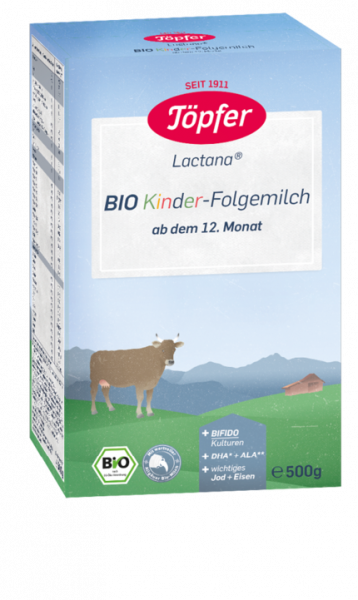 Topfer Lactana Kinder BIO mākslīgais piena maisījums zīdaiņiem no 12 mēnešu vecuma, 500 g