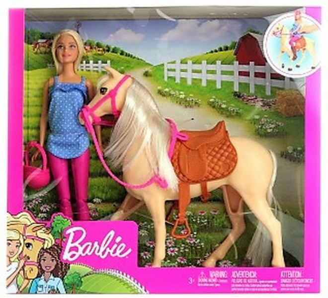 FXH13 Barbie Lelle Bārbija ar rozā ķiveri un zirgu
