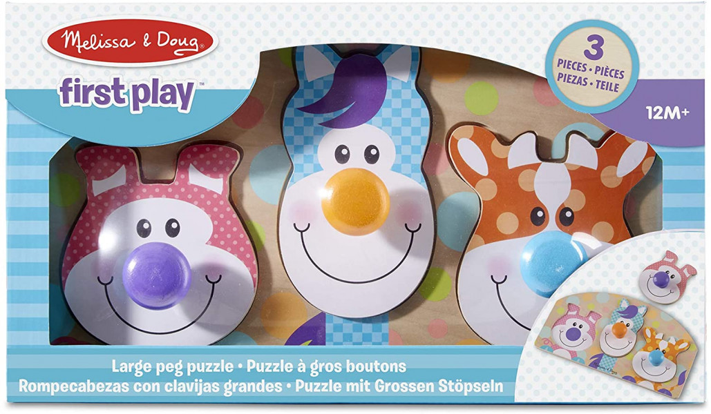 Melissa & Doug Koka puzlīte ar 3 krāsainiem zvēriņiem un rokturīšiem, no 1 gadiņa, 13440
