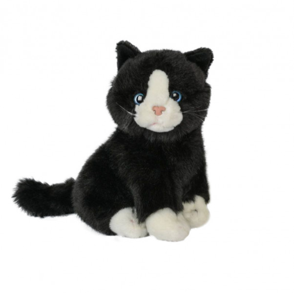 Mīkstā rotaļlieta - sēdošs Kaķītis melns ar baltu, 22 cm augstumā
