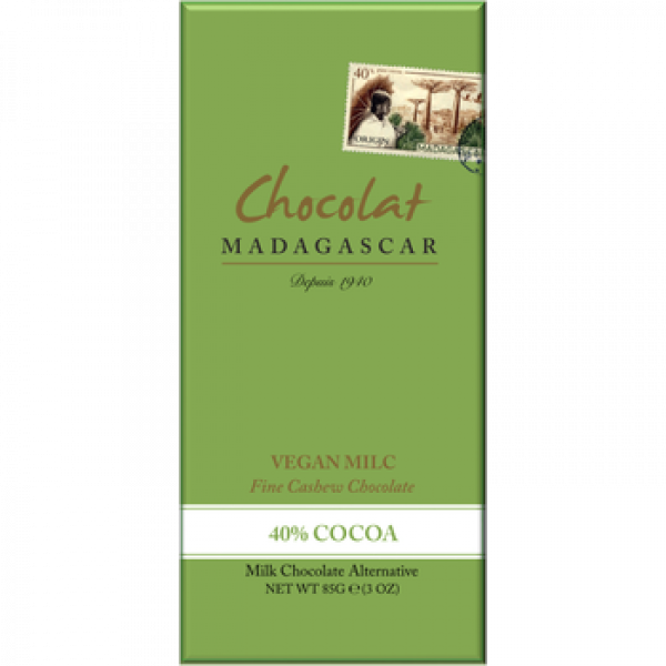 MADAGASCAR 40% piena šokolādes alternatīva ar Indijas riekstiem, piemērota vegāniem, 85g