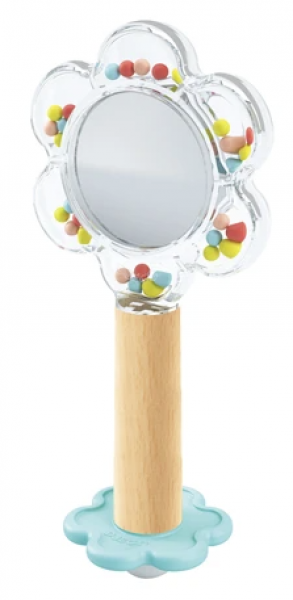 DJECO Maigs koka grabulītis- Puķe ar spogulīti 14 cm 3m+; DJ06118
