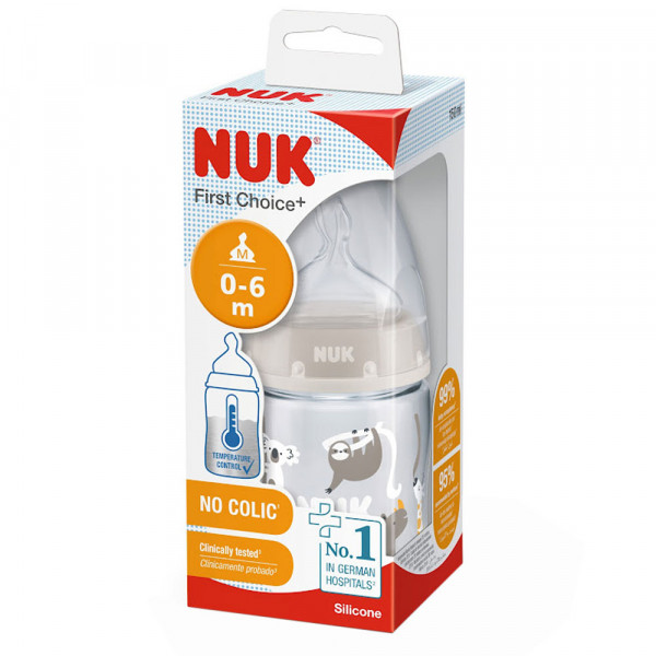 NUK First Choice 0-6mēn.pudelīte ar temperat. kontroles indikatoru,silikona knupi,150ml; SK53