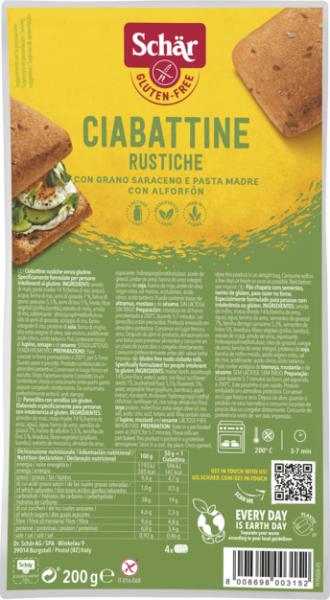 Schär Ciabatta Rustica graudu maizītes, bez glutēna, 200g