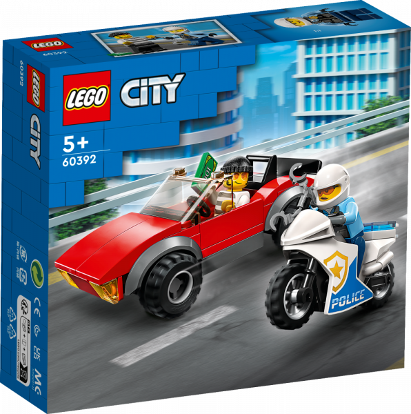 60392 LEGO® City Policijas motocikla pakaļdzīšanās automašīnai, no 5+ gadiem, NEW 2023!
