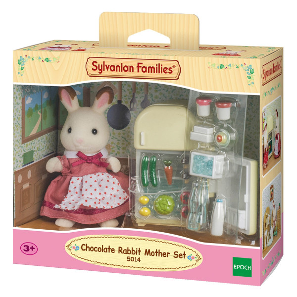 Sylvanian Families Chocolate Rabbit Mother un ledusskapis- pilns ar produktiem!