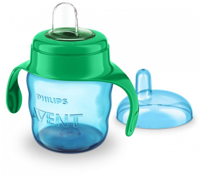 SCF 551/05 Philips Avent klasiskā mācību krūzīte ar rokturiem un mīkstu snīpi, zili-zaļa, 6M+, 200ml