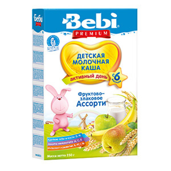 BEBI Premium Молочная каша фруктово-злаковое ассорти, с 6 месяцев, 250g