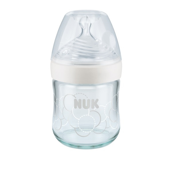 NUK Nature Sense stikla pudelīte ar silikona knupīti, 0-6 mēn., 120ml