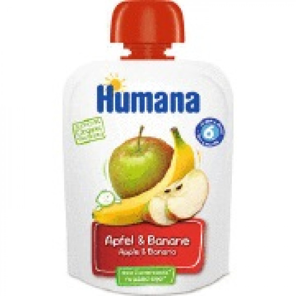 Izpārdošana! Humana BIO Ābolu, bananu biezenis, 90g, no 6 mēn. (der.t.31.10.2020)
