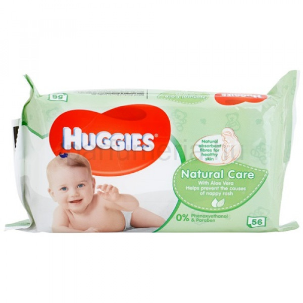 Huggies Natural Care mitrās salvetes ar Alveju un vitamīnu E , 56 gab. (ne vairāk kā 6 iepak.)