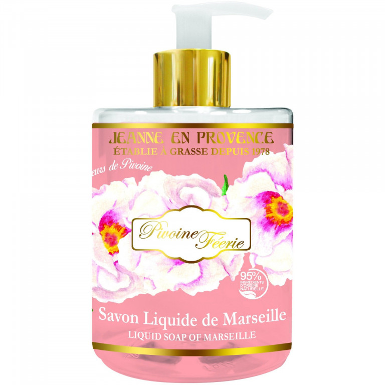 Jeanne En Provence Pivoine Feerie šķidrās ziepes ražotas tradicionālas Marseļas receptes ar dabīgu ekstratu 500ml 1787 | Ķermeņa | Skaistumam un higiēnai | Ekoloģiska un bezglutēna pārtika, autiņbiksītes