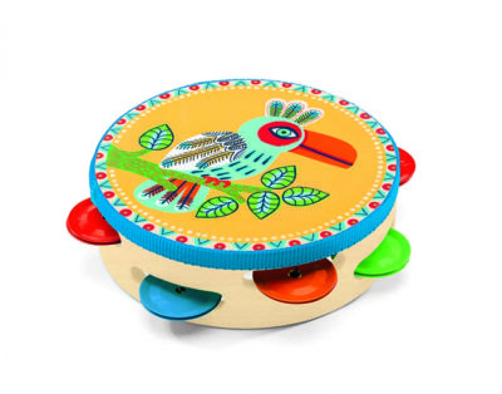 Djeco Buntes Tamburin Musikinstrument - Kinder Rhythmus Instrument