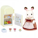 Sylvanian Families Chocolate Rabbit Mother un ledusskapis- pilns ar produktiem!